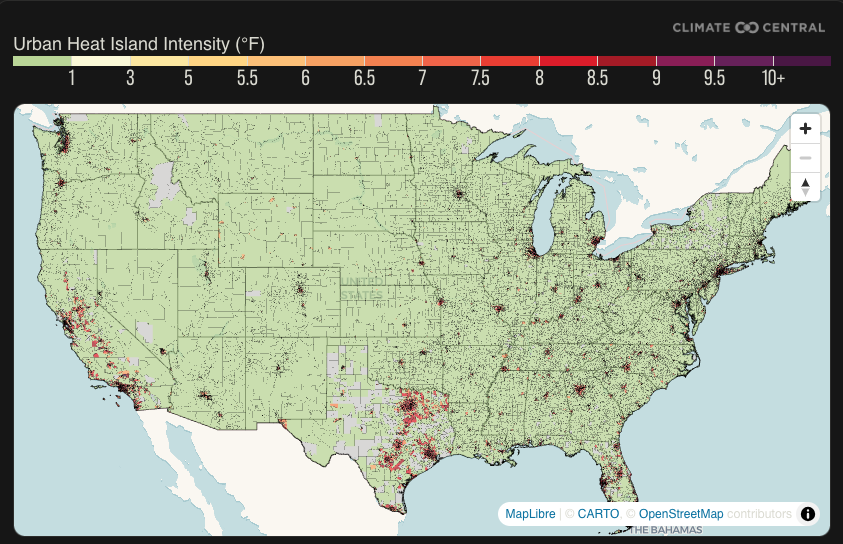 Urban Heat Hot Spots in 65 U.S. Cities